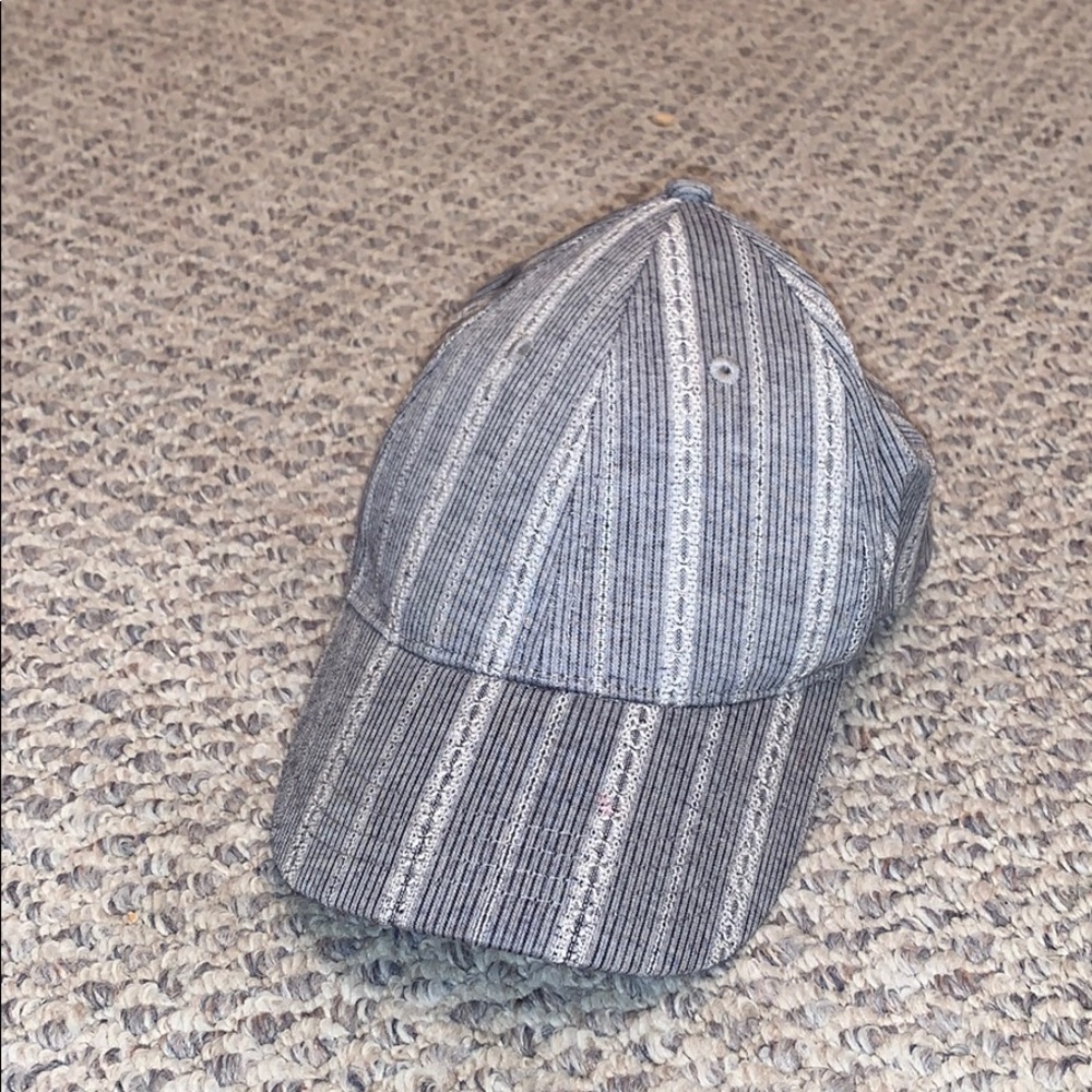 Blue and white striped express  baseball hat